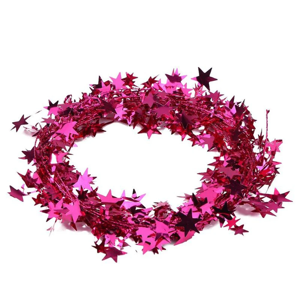 rose red 7,5 м Рождественская елка, подвеска из проволоки, пятиконечная звезда, блестящий цветок, молния, лист, гирлянда, Рождественское украшение для дома - Цвет: rose red
