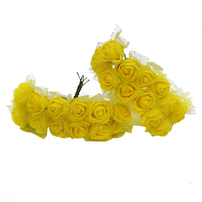 yellow 72/144 шт 2 см мини ПЭ Пена Розы Искусственные цветы для дома Свадебные украшения автомобиля DIY плюшевый медведь венок искусственный букет цветов - Цвет: yellow