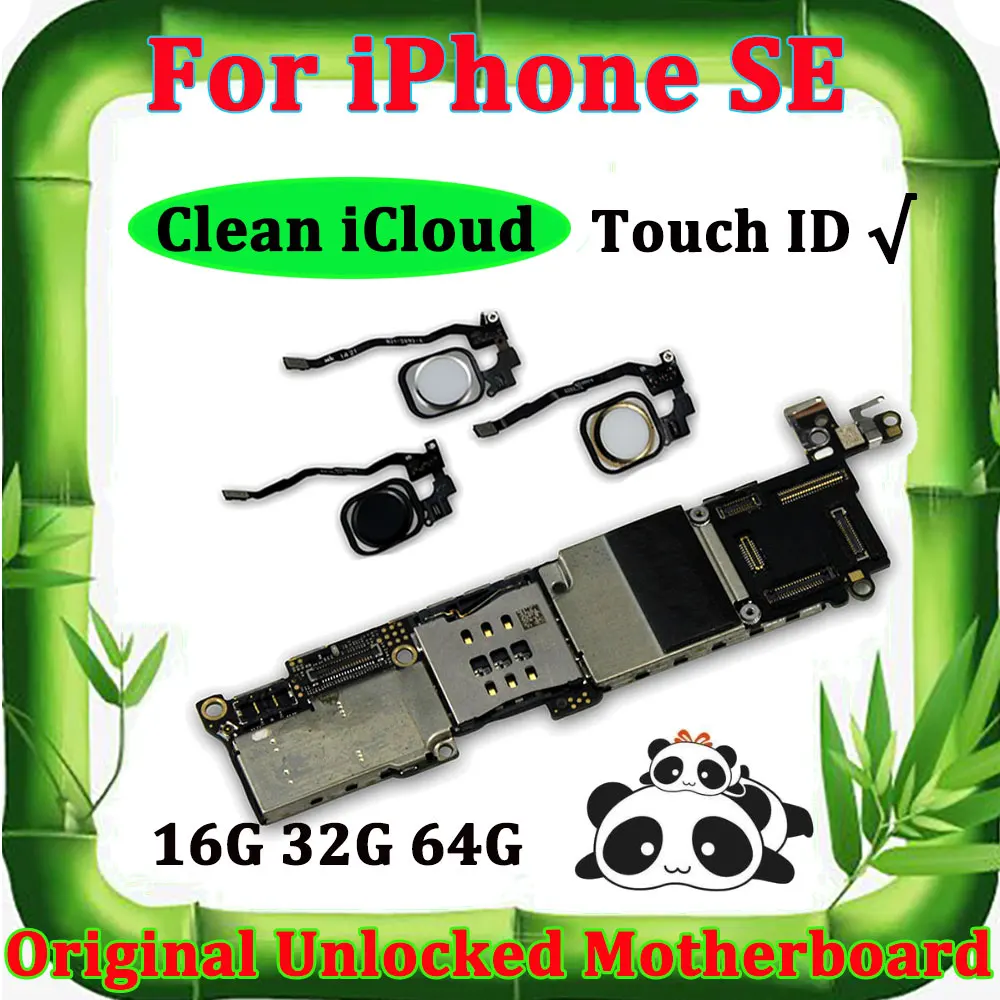 

For iPhone SE Original Motherboard With Touch ID Unlocked Mainboard 16GB 32GB 64GB 128GB IOS Logic Board No iCloud Mother Board