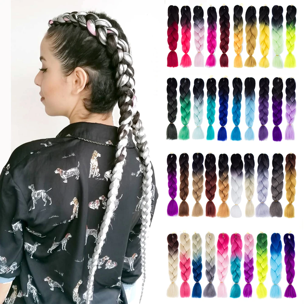 Trenzas de pelo sintético degradado, caja de extensión de cabello trenzado, color rosa, Morado, amarillo, dorado