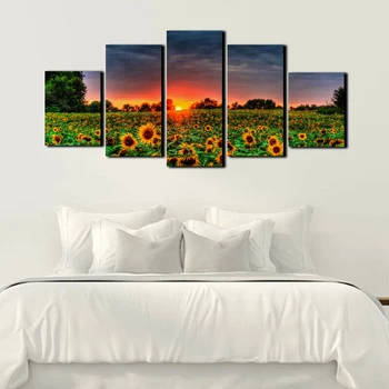 

5PCS Painting Unframed Oil Room Hanging Art 5Pcs Modern Sunflower Sunset