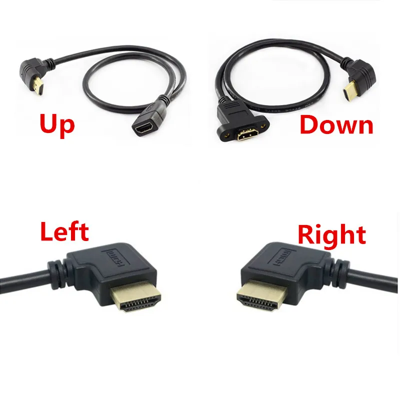 

Вверх и вниз, влево и вправо Угловой 90 градусов 19p 1,4 HDMI-Удлинительный кабель со штекером на гнездо с винтовым отверстием может блокировать кабель крепления панели