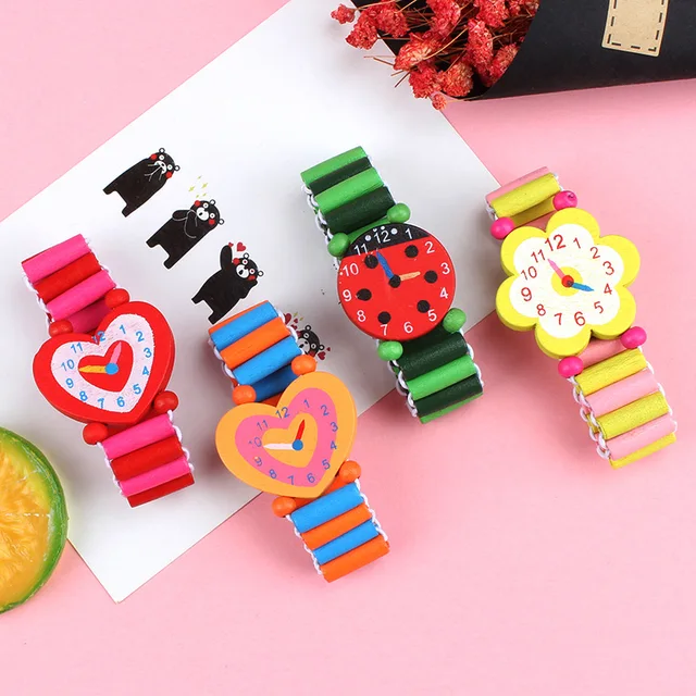 3pcs/lot Wooden Wristwatches Nice Cartoon Crafts Bracelet Watches Handicrafts Toys for Kids Learning & Education Party Favors 1