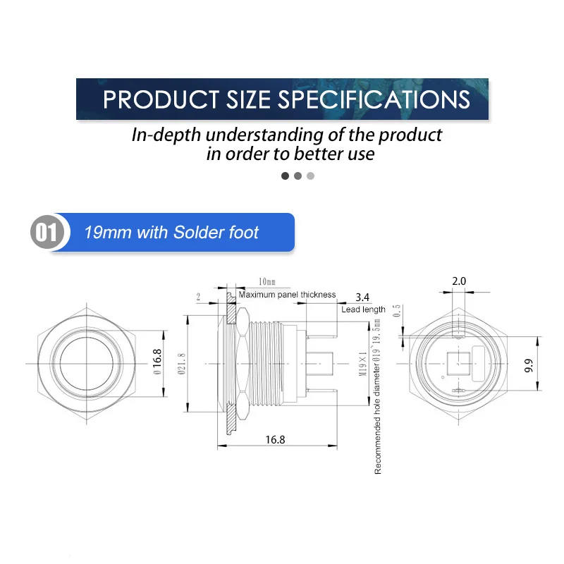 19mm Metal Indicator Light No Wire Waterproof LED Warning power Round Signal Lamp With Soldering Pin 3V 6V 12V 24V 110V 220V
