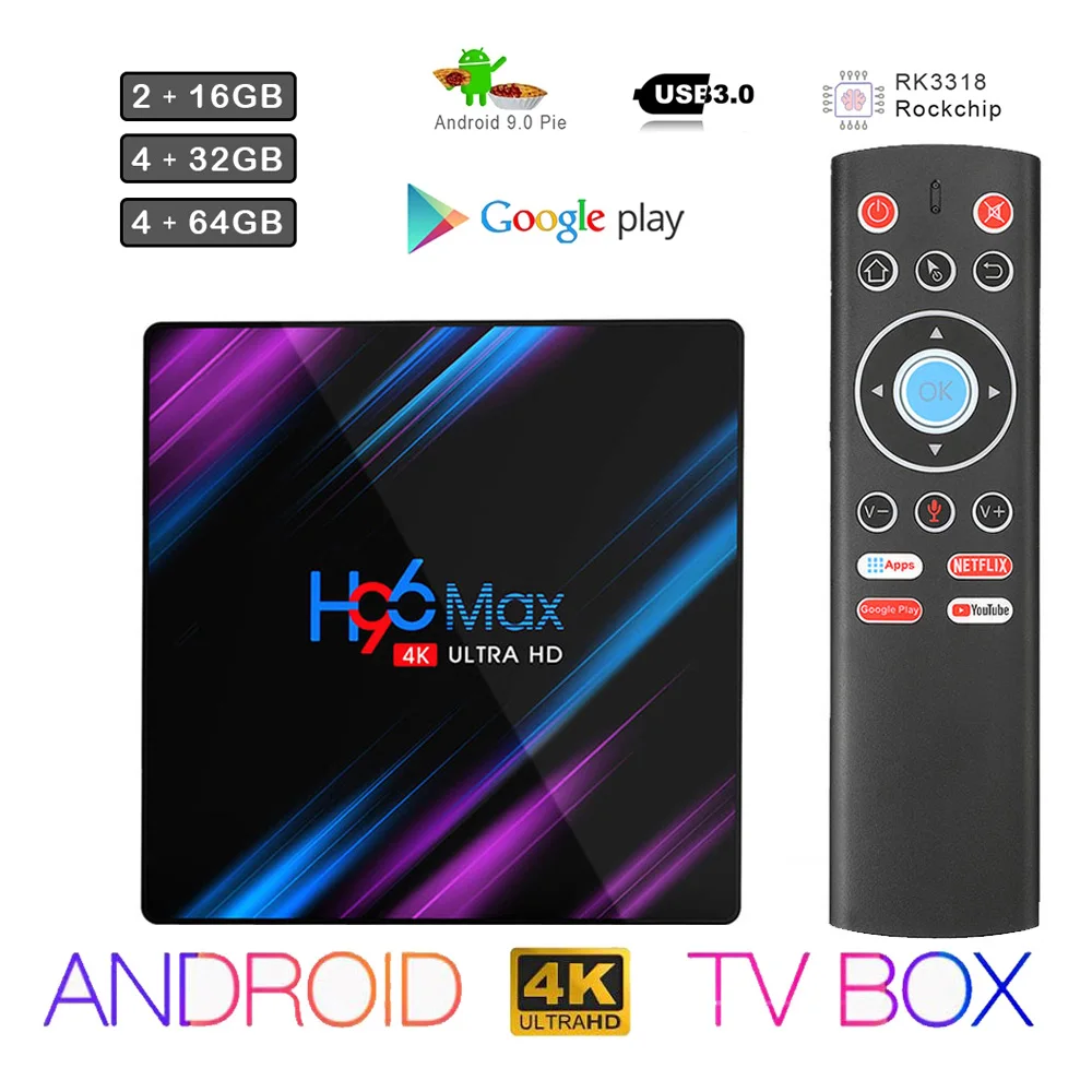 

Android 9 9.0 Smart Set Top TV Box 4G 4K DDR3 USB 3.0 Bluetooth 4.0 H96 max box tv Penta-Core Mali-450 RK3318 Google Play IPTV