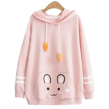 

Cartoon cute rabbit Girls Lovely Bunny Print Rabbit Ear Hoodie Carrot Drawstring Hooded Sweatshirt