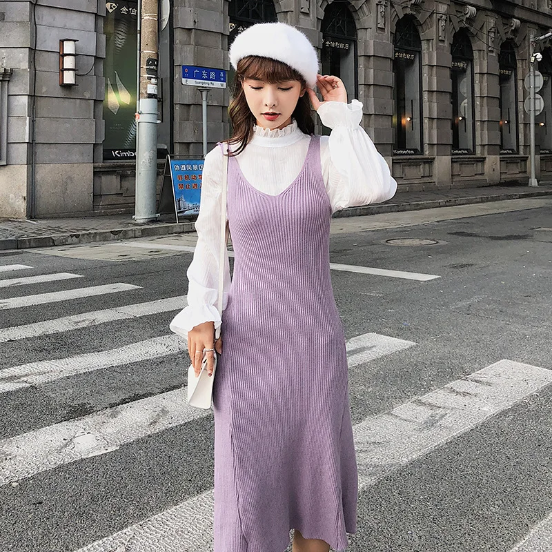 

[Dowisi Main] Dress Women's 2018 Autumn Clothing New Style Korean-style Shirt Knit Tank Dress Women's F5397