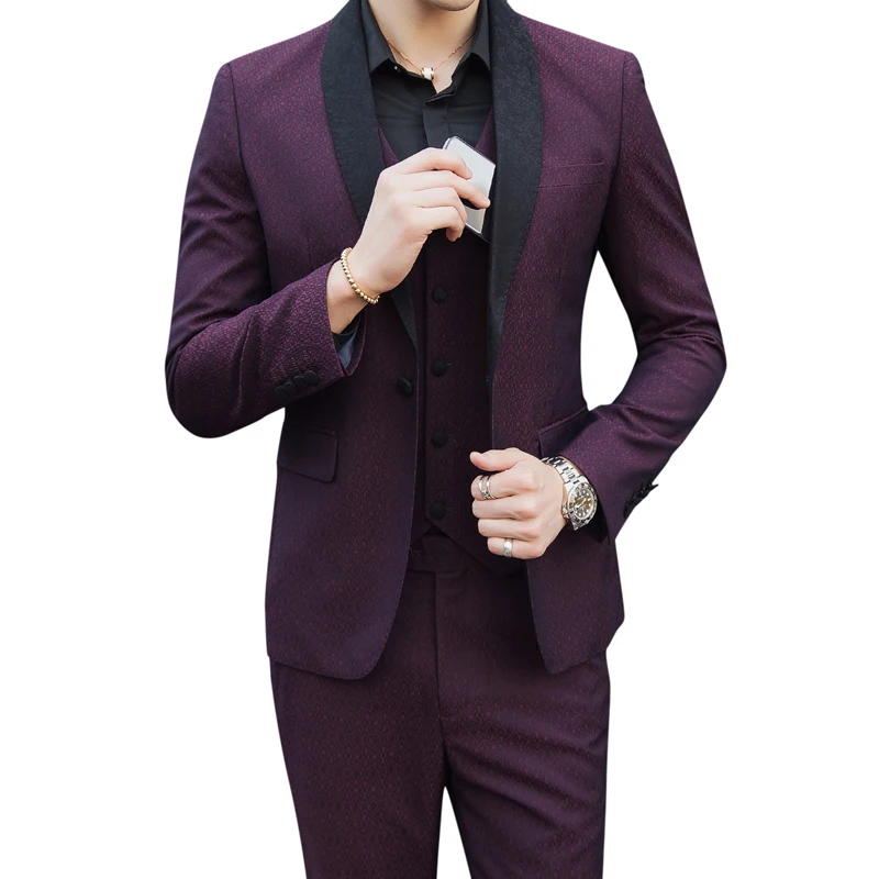 

(top + Pants + Vest) British Gentleman New Casual Small Suit Men's Slim Suit Three-piece Groom Wedding Suit S-5xl