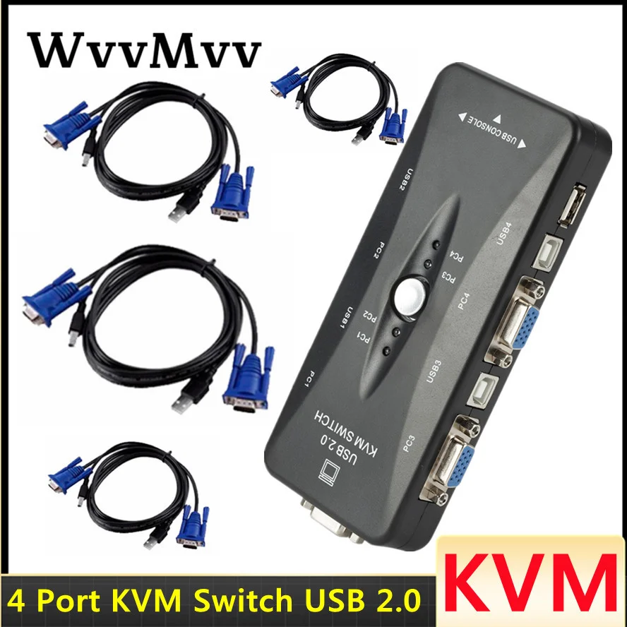 4 port kvm switch USB 2.0 VGA Splitter Printer Mouse Keyboard Pendrive Share Switcher 1440*1920 VGA Switch Box Adapter,usb kvm switch,vga switcher