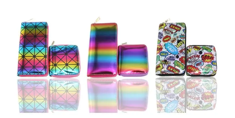 Xgravity European Laser Rainbow Colorful Wallet New Graffiti Ladies Long Purse Fashion Women Leisure PU Card Bags H018