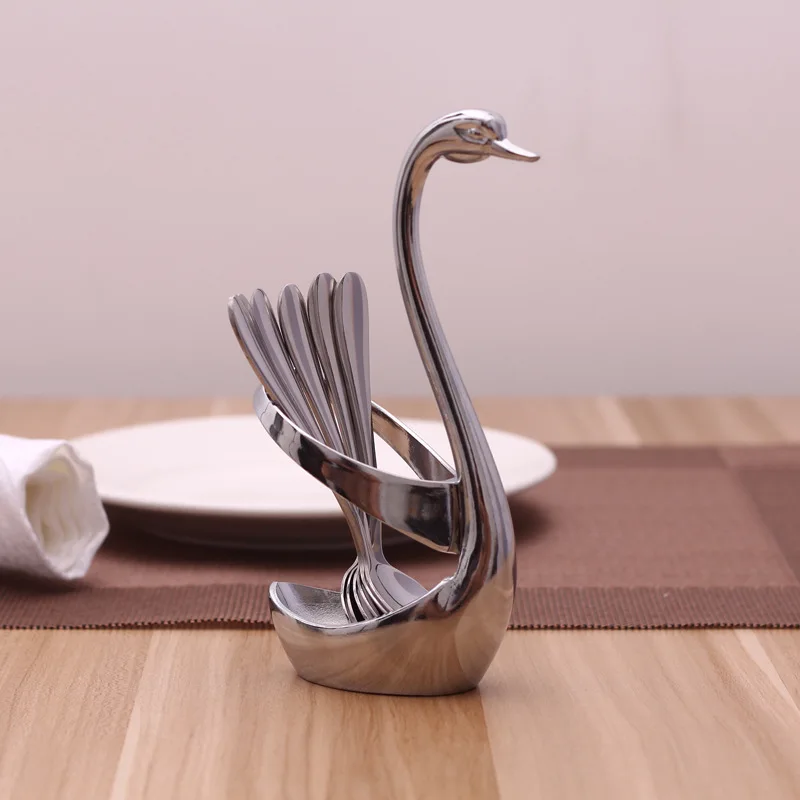 

Creative Fruit Fork Sign Dessert Cake Fork Dessert Coffee Spoon Base Swan Seat Combination Tableware Tool forks knives spoons