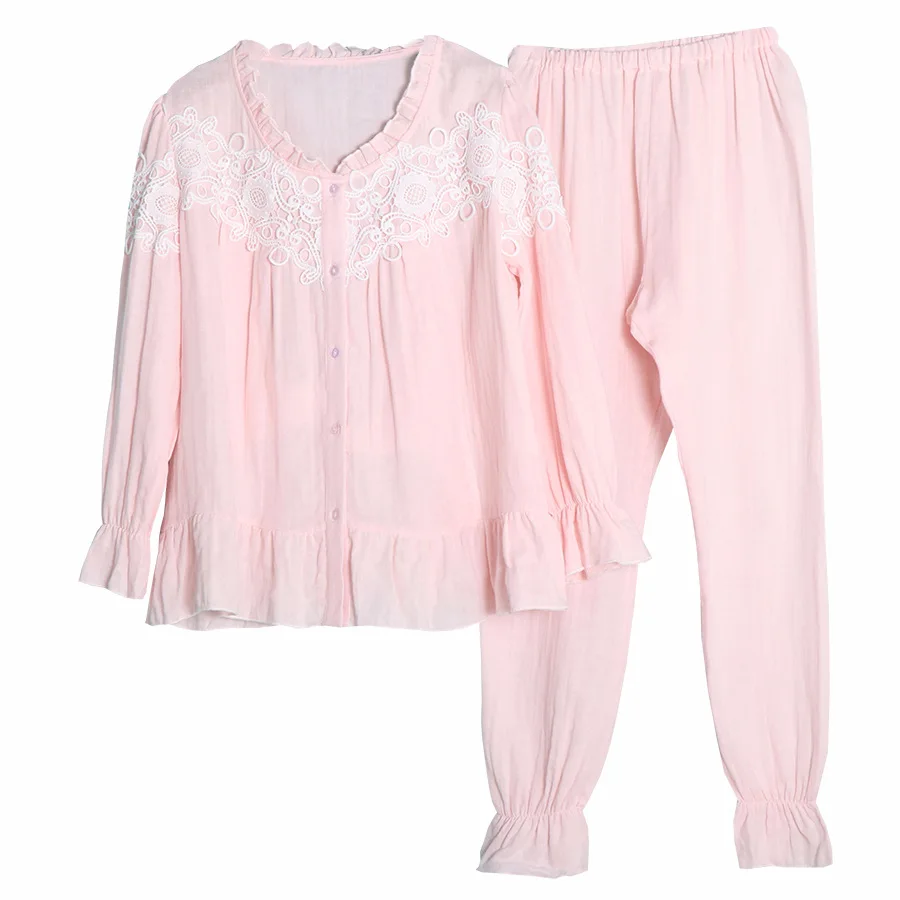 pink Пижамы для кормящих детей г. Новая летняя хлопковая мягкая одежда для сна для беременных двойная марлевая Одежда для беременных ночная рубашка для грудного вскармливания, комплект - Цвет: pink