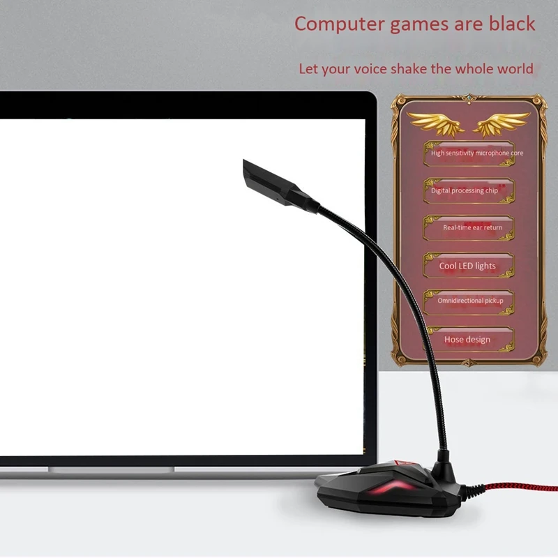 USB Computer Game Microphone Gooseneck Condenser Microphone Braided Line Microphone Can Be Connected to Headphones