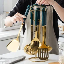 Темно-зеленый керамический набор кухонной утвари из нержавеющей стали, кухонная утварь, ложка-Лопатка, семь наборов, кухонная утварь, подарок, набор