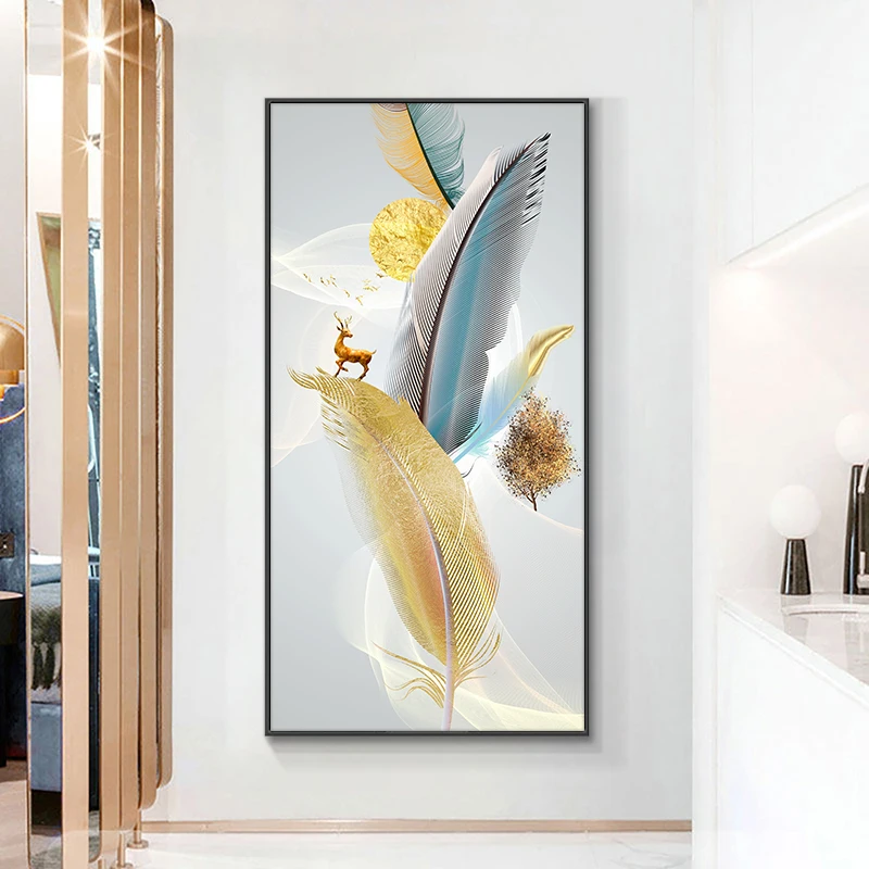 

Modern Golden Feather On Canvas Print Painting Nordic Poster Wall Art Picture For Living Room Home Decoration Frameless