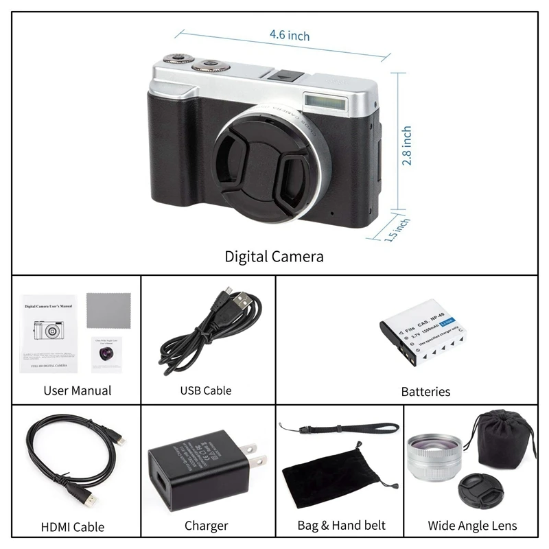 Цифровая камера видео камера Vlogging YouTube рекордер HD1080P 30FPS 24.0MP 3,0 дюймов флип-экран 16X цифровой зум WiFi камера wit