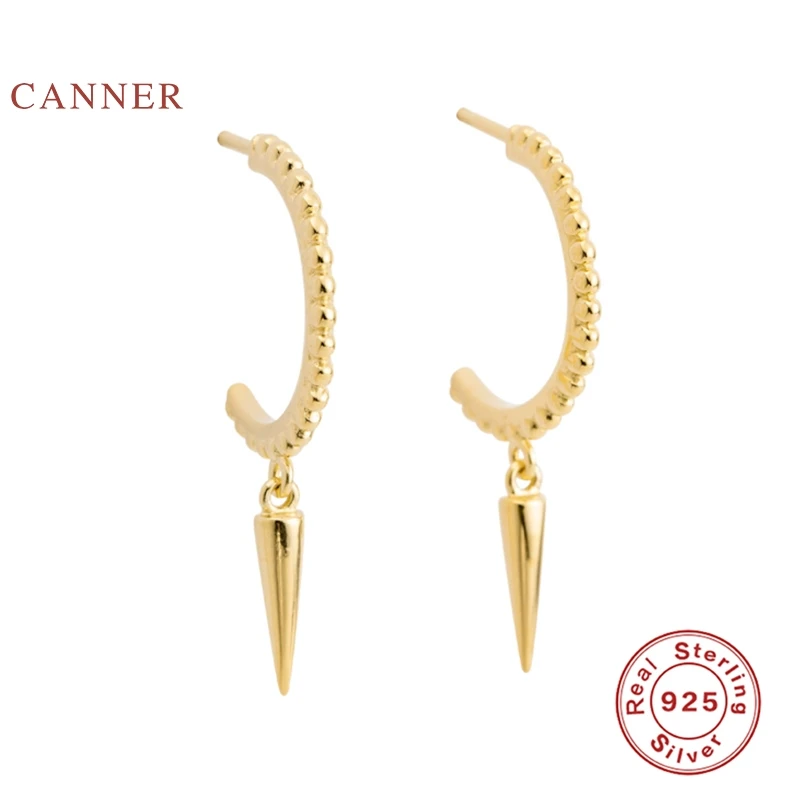 

CANNER Earrings For Women Real 925 Sterling Silver Dot C Type Retro Rivets Stud Earrings Zircon Korean Jewelry Aretes De Mujer