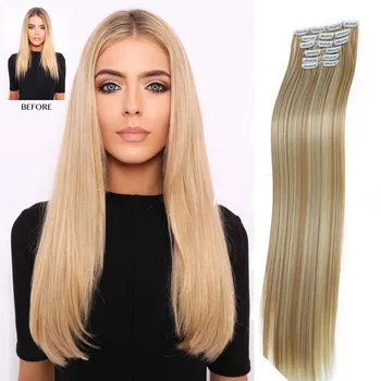 

9 colors16 clips Long Straight Synthetic Hair Extensions Clips in High Temperature Fiber Black Brown Hairpiece