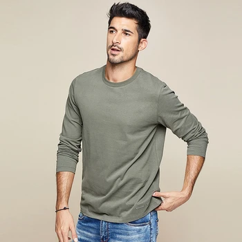 

KUEGOU 2020 Autumn 100% Cotton Embroidery Plain White T Shirt Men Tshirt Male T-shirt Long Sleeve Tee Shirt Fashion Clothes 1292