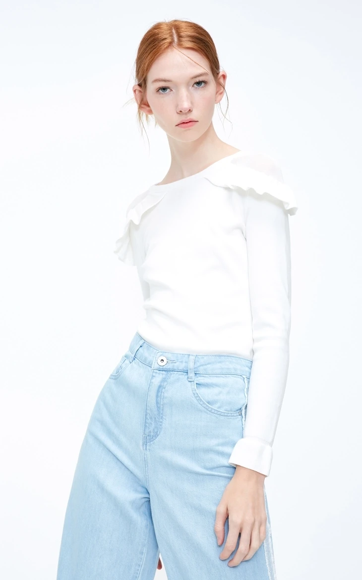 Vero Moda женские Gauzy прозрачные плечи гофрированные расклешенные манжеты трикотажные | 318324560