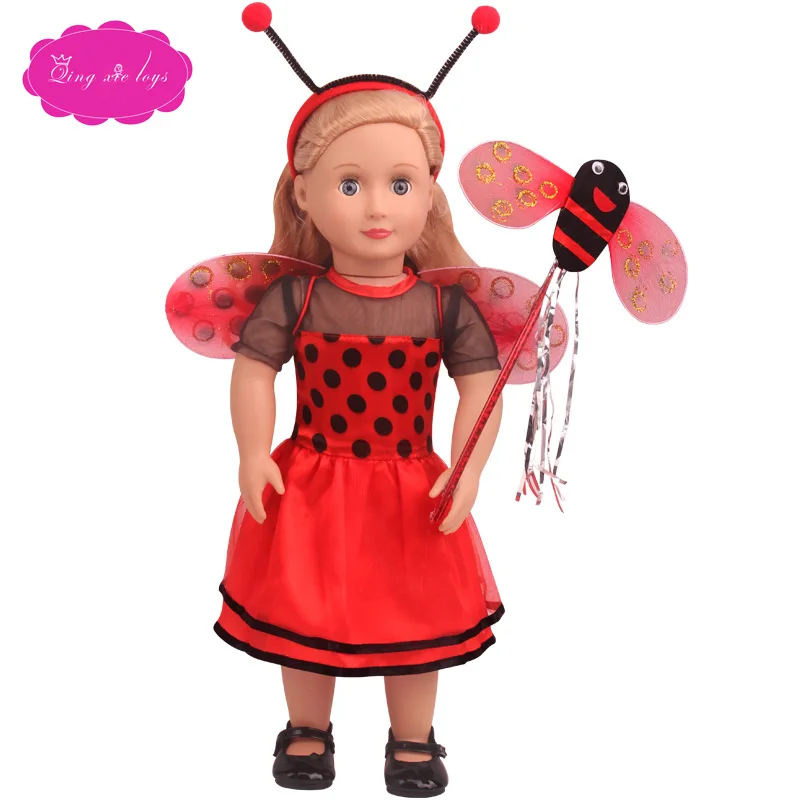 18 inch Girls doll dress baby girl Red skirt and wings American newborn accessories fit 43 cm baby dolls c812