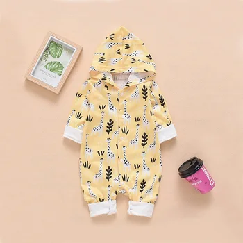 

New Born Baby Boy Girl Long Sleeve Cute Giraffe Printed Cotton Hoddies Rompers Warm Spring Autumn Casual Romper Playsuit Clothes