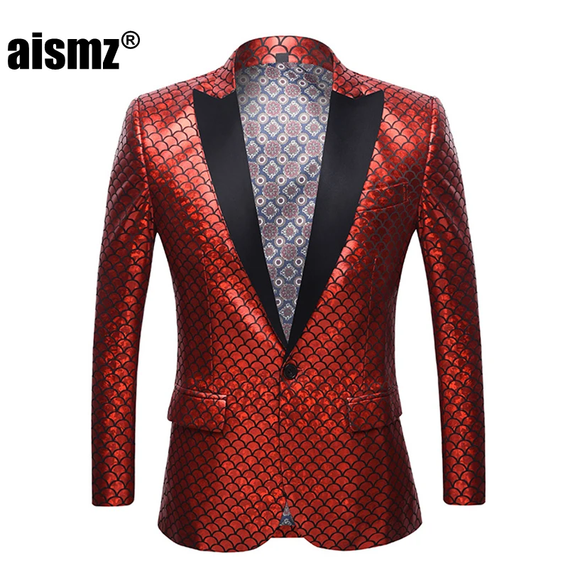2-6 Aismz New Mens Plus Size 5XL Gold Pattern Casual Slim Fit Blazer DJ Club Stage Singer Party Costume Wedding Groom Suit Jacket - Цвет: 2-6
