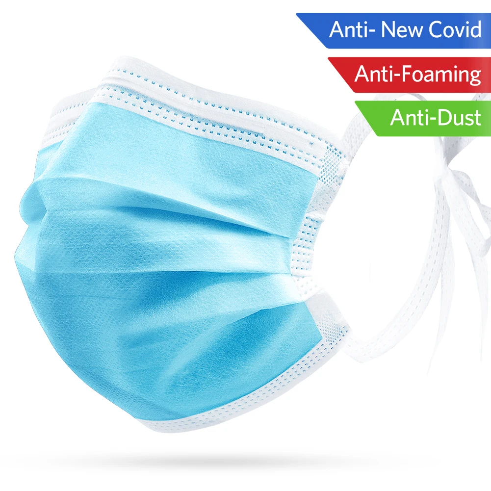 

50pcs Disposable Masks Nonwoven Anti-Dust Face Mouth Safety Protective Mask Ears Tie Type Cover