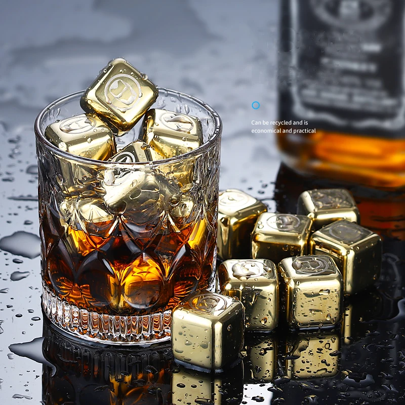 Ice Cubes Whiskey Stones Drink Cooler Ice Bucket Wine Cooler Sleeve Beer Bottle Cooler Beer Cooler Stainless Steel Wine Whisky Cooler Golden Whiskey Stones Cooling Ice Cubes Chilling Rocks Ice Bucket Champagne Beer Cooler Reuse