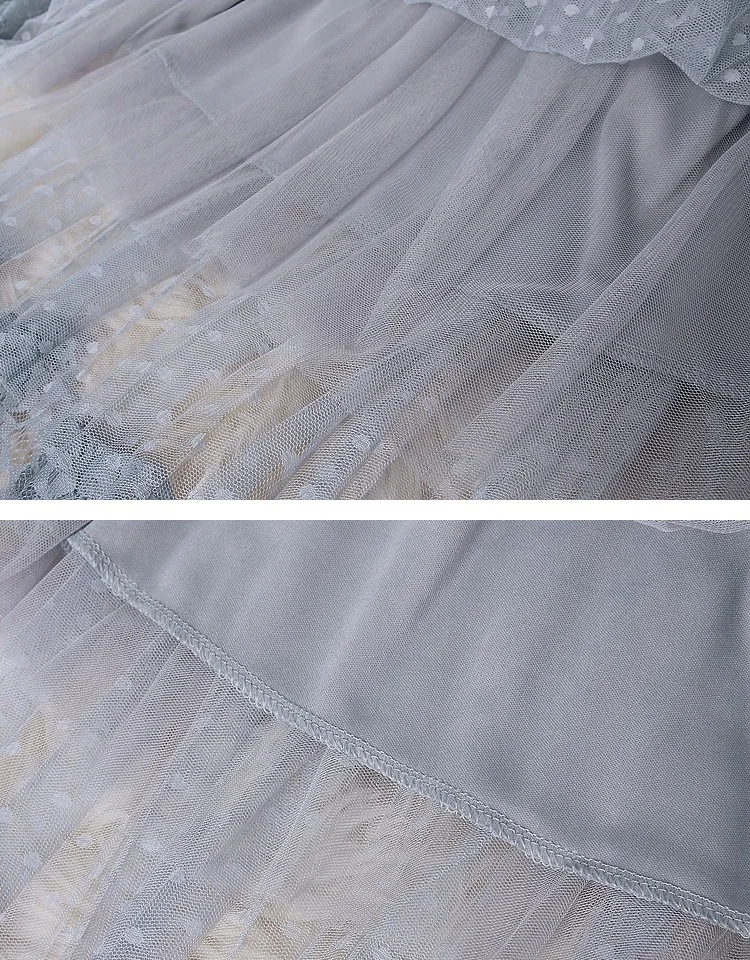Sanishroly Autumn Women Dot Lace Skirts Elastic High Waist Mesh Skirt Female Midi Long Pleated Skirts A-Line Party Skirt SE725