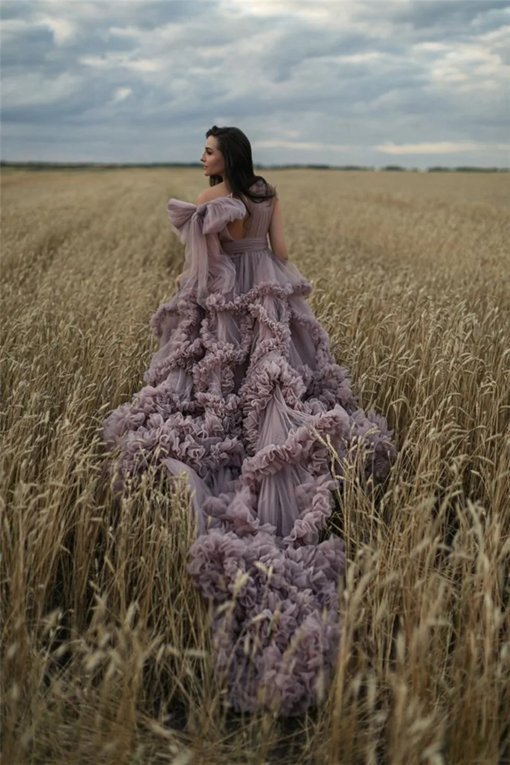 Dusty Pink Maternity Dress Robes for Photo Shoot or baby shower Ruffle Tulle Chic Women Dresses Nightgown Photography Shawel