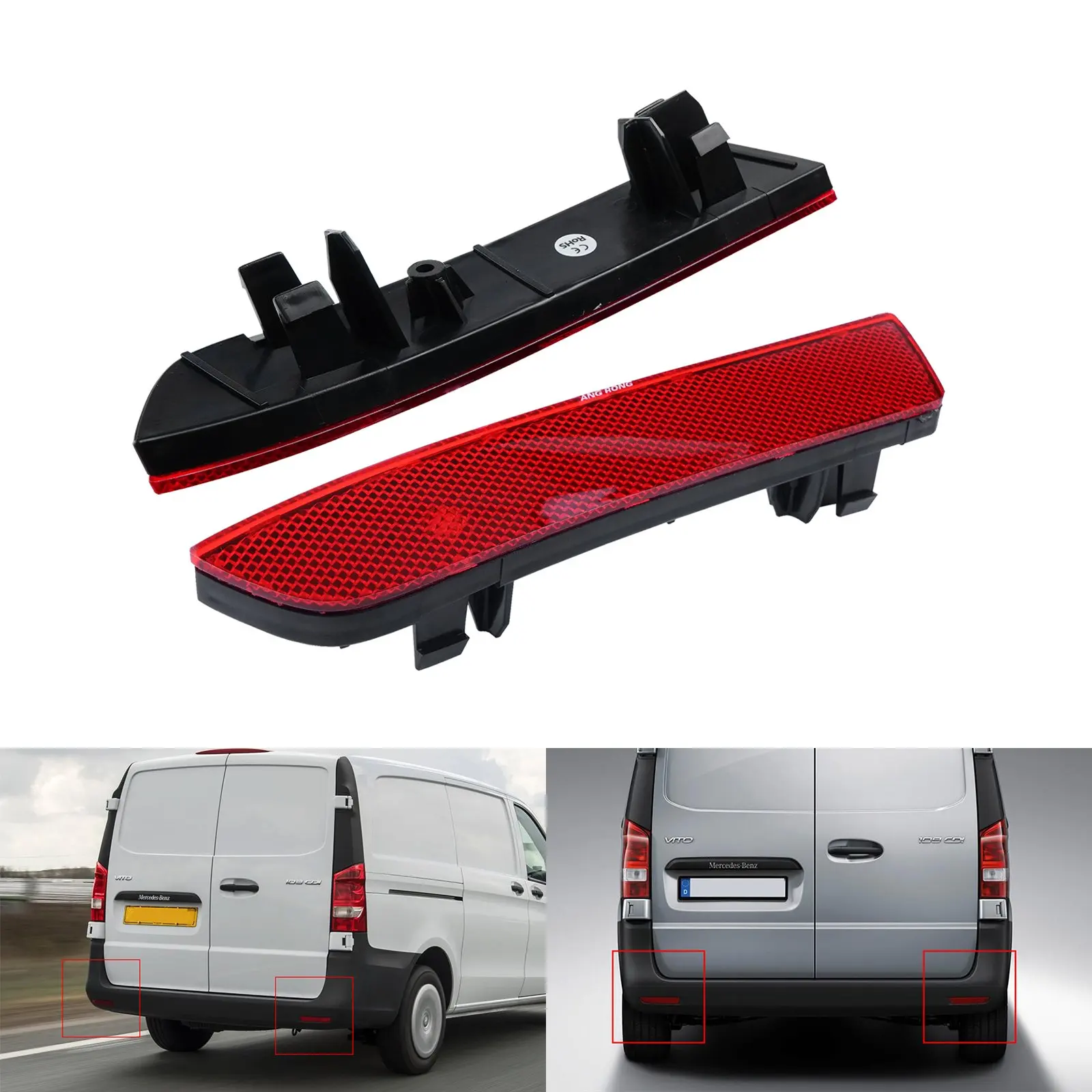 ANGRONG 2 Красный отражатель заднего бампера для Mercedes-Benz W447 Vito Tourer V-Class 14-19 |