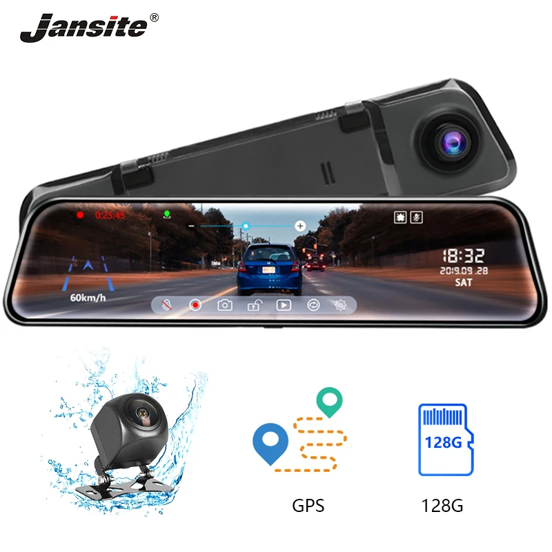 Автомобильный видеорегистратор Jansite 12 дюймов 1080P зеркало заднего вида с