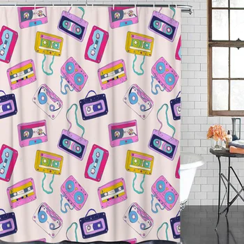 

Cartoon Bath Curtain Multicolored Tape Shower Curtain Waterproof Polyester Fabric Bathroom Decor