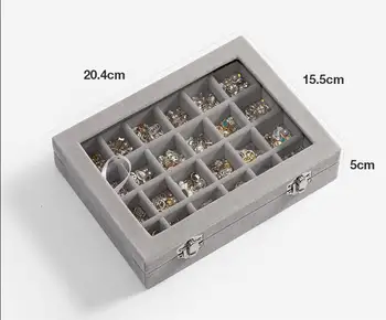 

Ear Stud Clip-on Storage Box Ring Jewelry Box Nail Ornament Diamond Box with Glass Display Plaid Finishing Box