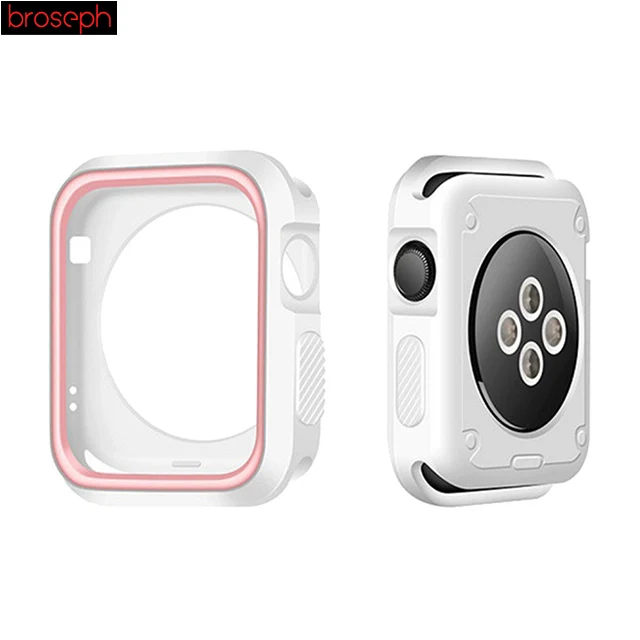 Watch Protector Bumper for Apple watch 4 Case 40mm 44mm Silicone Watch Cases Cover for Iwatch Series 3 2 1 Strap 38mm 42mm - Цвет: White Pink