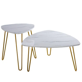

Contemporary Modern Lunxury Living Room Gold Coffee Table End Table Set with White Imitate Marble Top Dropshipping