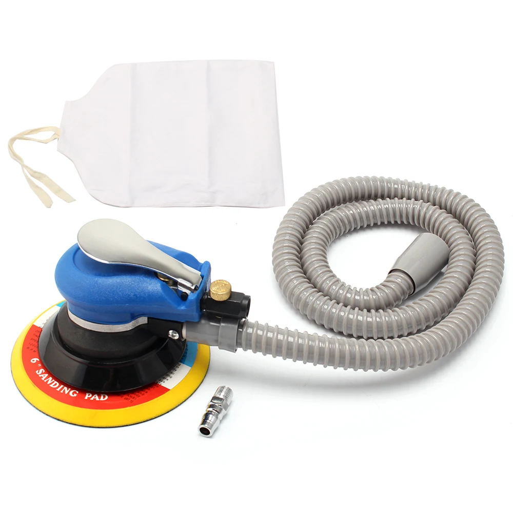 6 Inch 90PSI 150mm Pneumatic Sanding Machine Air Random Orbital Palm Sander for Pad Pneumatic Tool with Dust Collection Hose