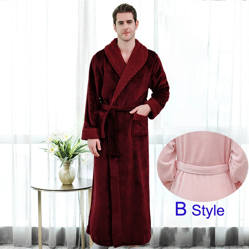 man red B style Индивидуальные Nama Дата для женщин мужчин теплый Добби коралловый флис халат зима толстые фланелевые термо кимоно халат невесты пеньюар - Color: man red B style