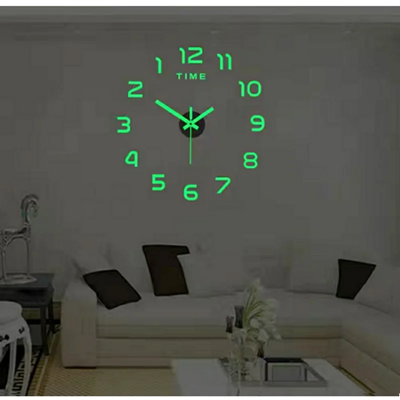 DIY digital decoration Reverse Luminous Left way/Right way Clock wall stickers Night vision grow watches creative cute reversing