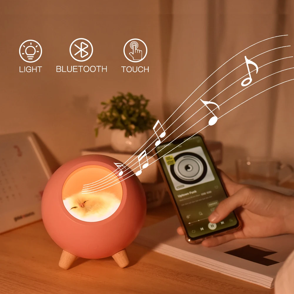 Светодиодный ночсветильник с сенсорным датчиком колонка Bluetooth и милой кошкой