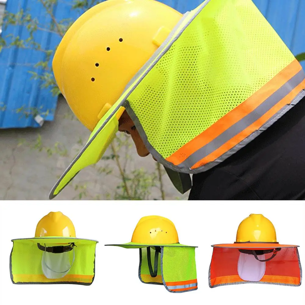 

Outdoor Construction Safety Hard Hat Sun Shield Full Brim Mesh Neck Sunshade for Hardhats High Visibility Reflective Stripe