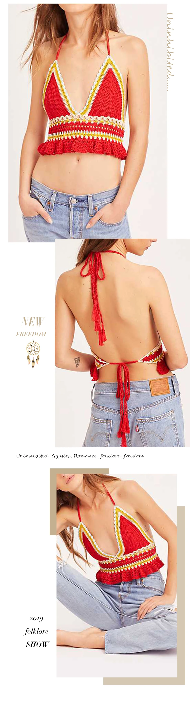 Everkaki Boho Трикотажная майка короткий топ женский с кисточками пляжный кружевной вязаный жилет сексуальный топ без спины Camis женский лето осень