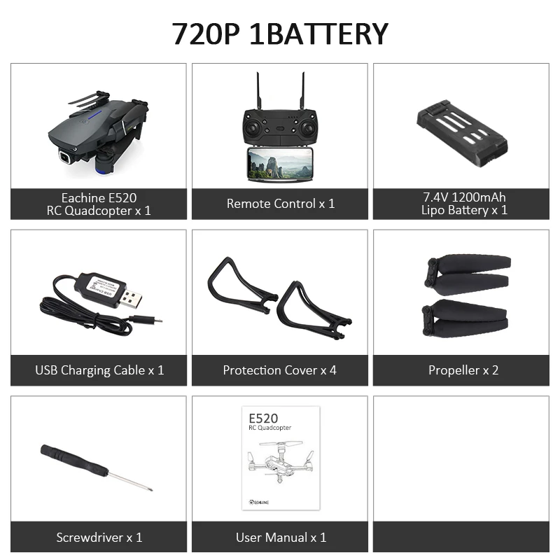 Eachine E520 wifi FPV с 4 K/1080 P HD широкоугольная камера один ключ для возврата Радиоуправляемый Дрон Квадрокоптер RTF пульт дистанционного управления Дрон - Цвет: 720P 1battery