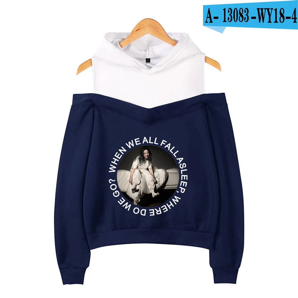 navy blue Горячая Распродажа Kpop Billie Eilish толстовки женские весенне-осенние модные дизайнерские толстовки с капюшоном с открытыми плечами толстовка женская одежда - Цвет: navy blue