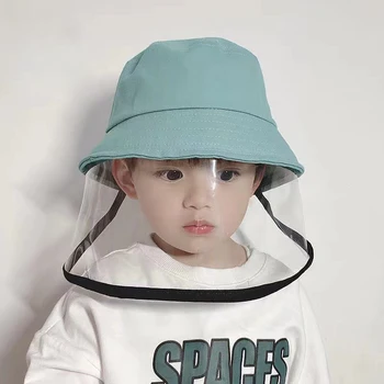 

Children Kids Anti-droplet Visor Shield Bucket Hat Face Protective Cover Sun Cap Hat Face Protective Cover Detachable Sun Cap