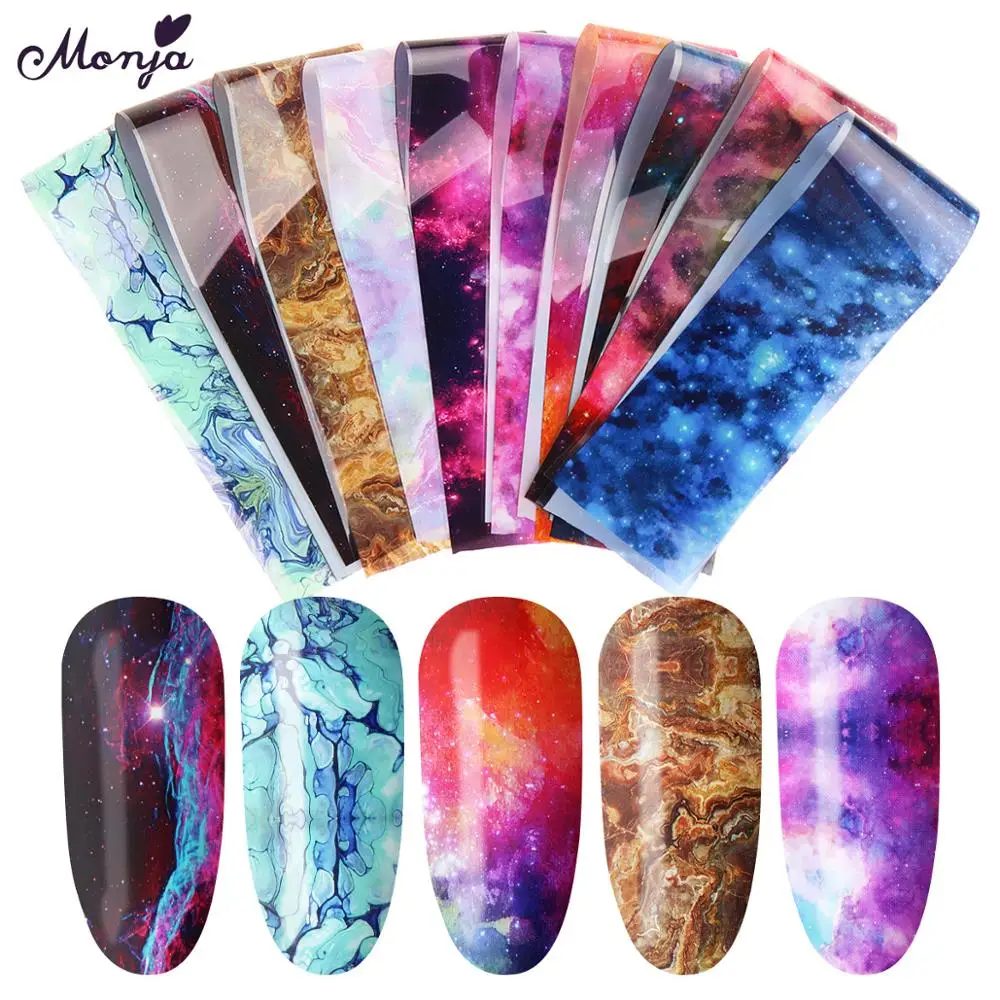 

Monja 10 Rolls/Box 100*4cm Nail Art Holographic Mixed Style Starry Sky Foil Stickers Transfer Decals Manicure Decoration Tool
