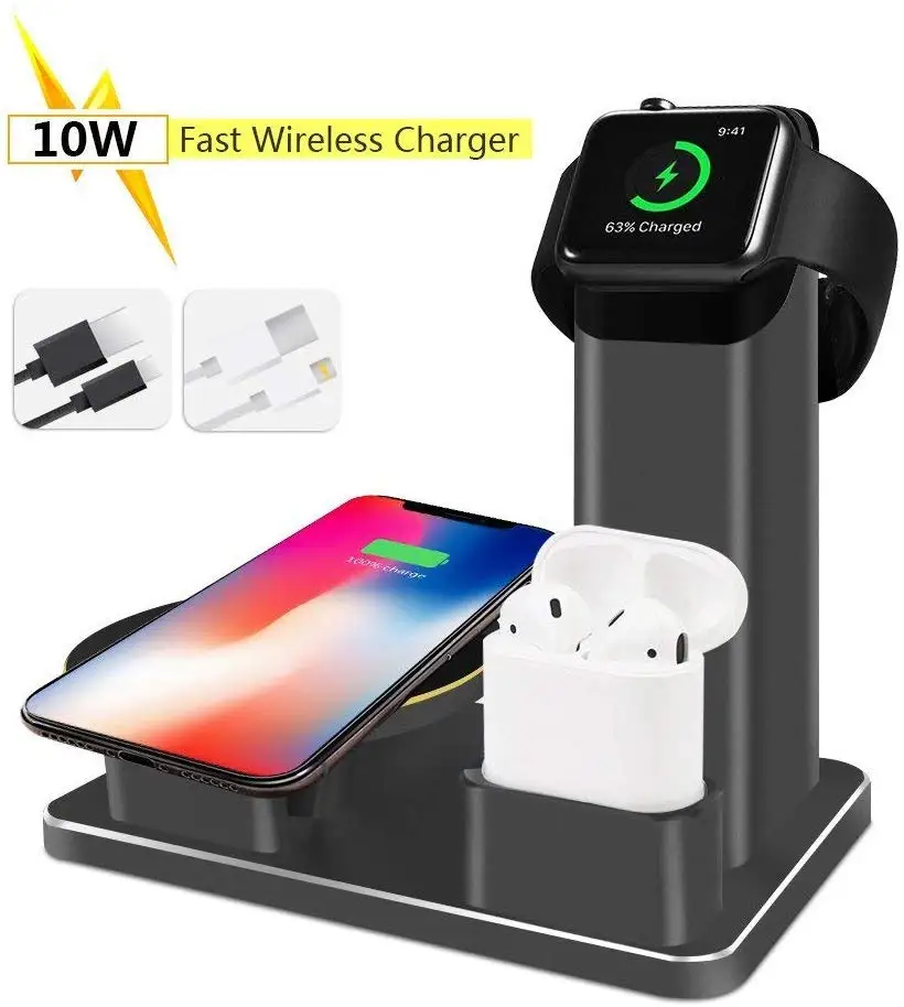 

10W Fast Wireless Charger Stand Charging Station Qi Station 3 in 1 Charging Dock for Apple Watch Series 3/2 for Airpods iPhone