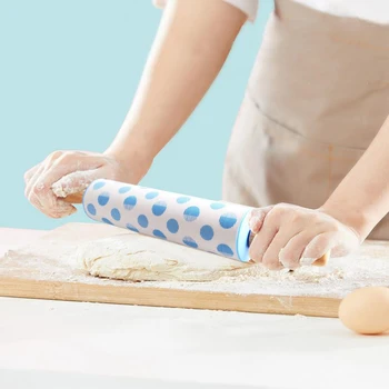 

Rolling Pin Silicone Dough Roller with Wooden Handle for Baking Pizza Noodles and Cookies Rolling Pins