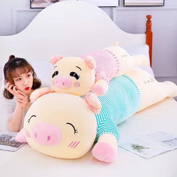 

Creative Cute Soft Cute Stripes Lie Pig Pillow Plush Toy Doll Lazy Sleeping Pillow Birthday Gift for Kids